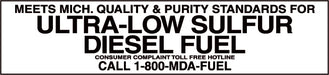 Meets Michigan Ultra-Low Sulfur Diesel- White on Black 9"w x 2"h Decal