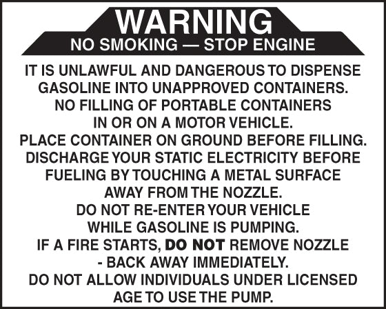 WARNING NO SMOKING - STOP ENGINE- 5"w x 4"h Decal