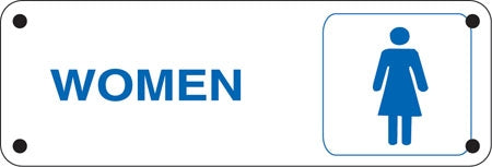 "WOMEN" (with woman Symbol)- 9"w x 4"h Aluminum Restroom Sign