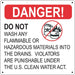 DANGER Do Not Wash- 12"w x 12"h Aluminum Sign