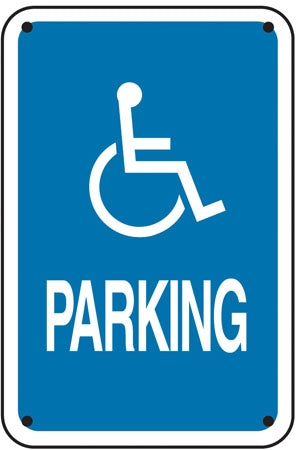 (handicap logo) PARKING- 12"w x 18"h Aluminum Sign