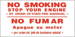 No Smoking Stop Your Engine- Bilingual Decal