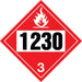 10.75" Square Truck Placard- "1230" Methanol Class 3